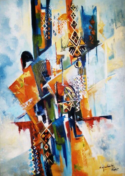 Peinture intitulée "Rencontre avec la v…" par Zahia Hachache Artiste, Œuvre d'art originale, Huile