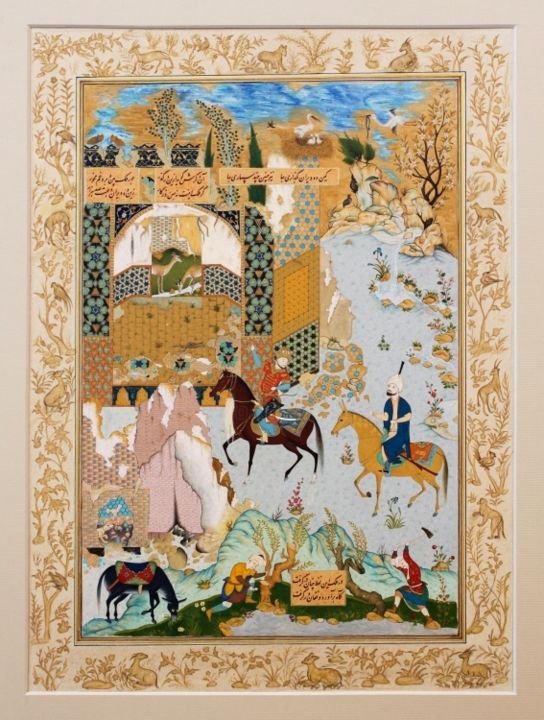 Painting titled "Men Hunting On Hors…" by Zahra Saei, Original Artwork, Other