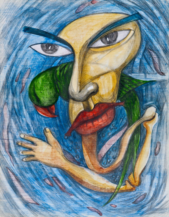 Schilderij getiteld "Parrot and Me-15" door Md. Zahurul Hoque Shahin, Origineel Kunstwerk, Potlood