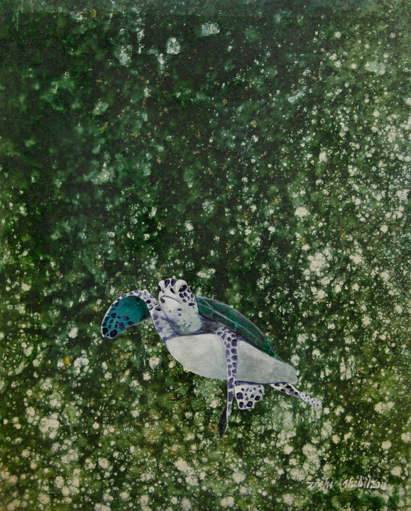 Peinture intitulée "Green Turtle Series…" par Zaimie Sahibil, Œuvre d'art originale, Acrylique