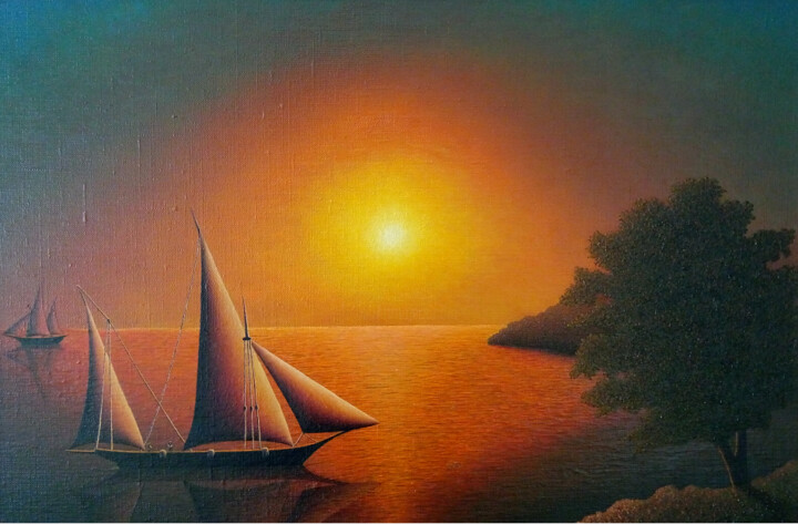 Painting titled "Seascape" by Zakhar Dadaian, Original Artwork, Oil