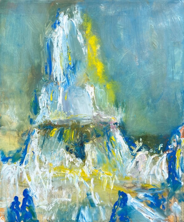 Painting titled "Fountain" by Zakhar Shevchuk, Original Artwork, Oil Mounted on Wood Stretcher frame