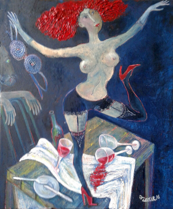 Peinture intitulée "Cabaret" par Zakir, Œuvre d'art originale, Huile