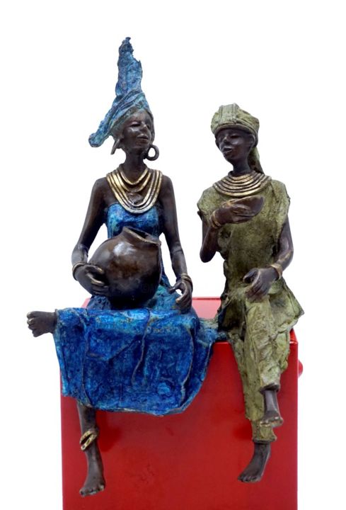 Sculpture titled "On va au marché cou…" by Zako, Original Artwork, Bronze