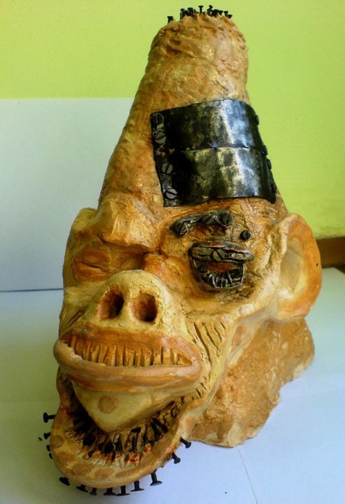 Sculpture titled "The Dog-head" by Koki, Original Artwork, Ceramics