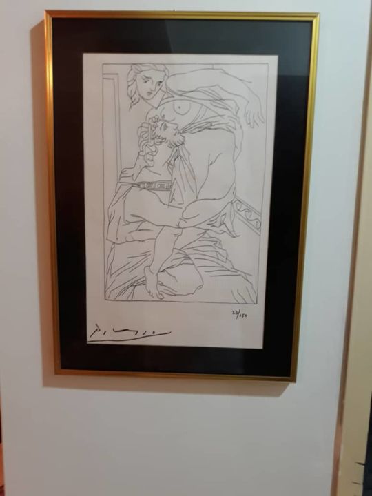 Painting titled "Pablo Picasso graba…" by Gonzalo Toro, Original Artwork, Charcoal Mounted on Aluminium