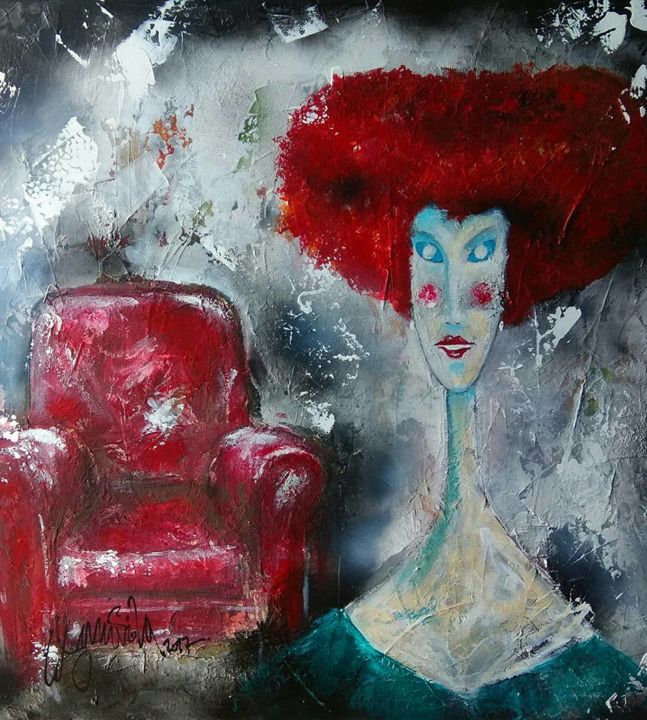 Painting titled "Femme au fauteuil r…" by Antonio Zamariola, Original Artwork, Acrylic