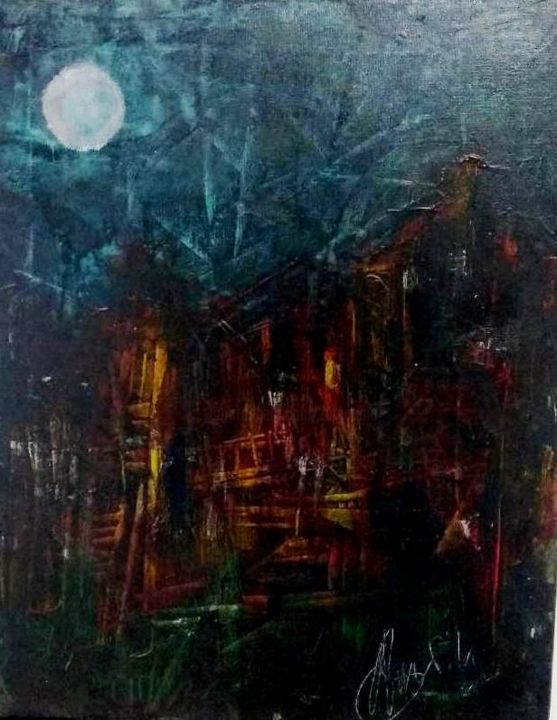Pintura intitulada "La cabane au fond d…" por Antonio Zamariola, Obras de arte originais, Acrílico