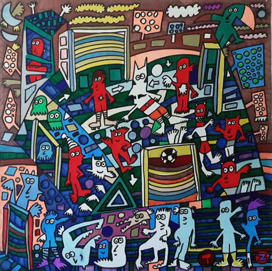 Painting titled "Zamudio 1" by Zamudio Totoy, Original Art, Acrylic Mounted on Stretcher frame