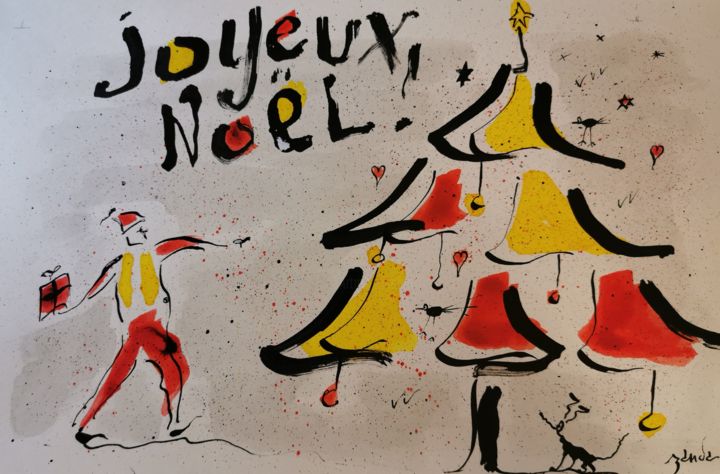 Drawing titled "Joyeux Noël  !" by Zanda, Original Artwork, Ink