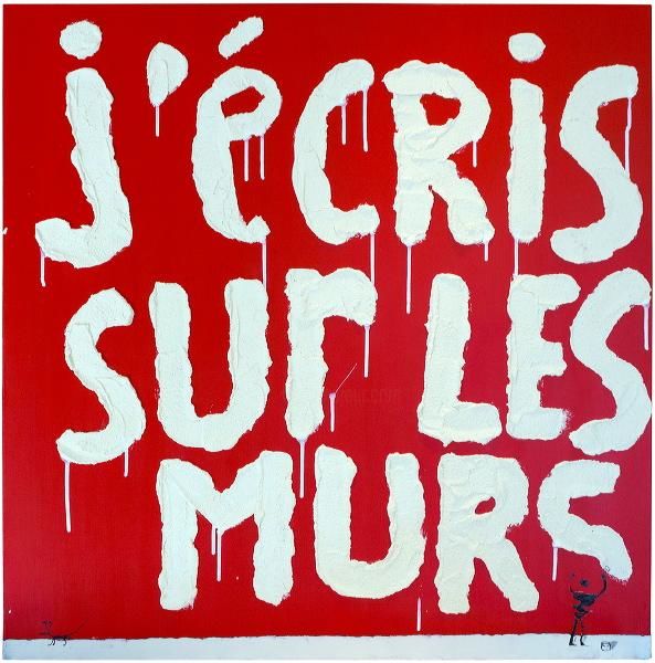 Painting titled "J' écris sur les mu…" by Zanda, Original Artwork, Acrylic Mounted on Wood Stretcher frame