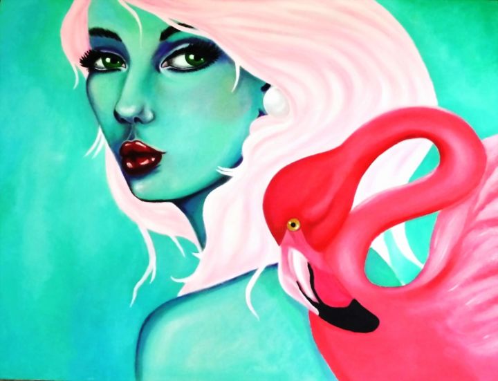 绘画 标题为“Flamingo Floss” 由Zandra Wolfe, 原创艺术品, 丙烯