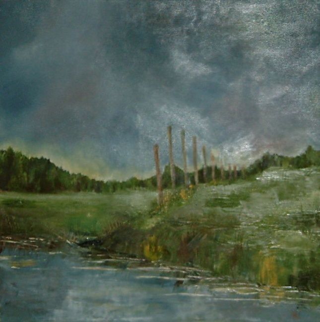 Painting titled "Fleuve" by Andree Burniaux, Original Artwork, Oil