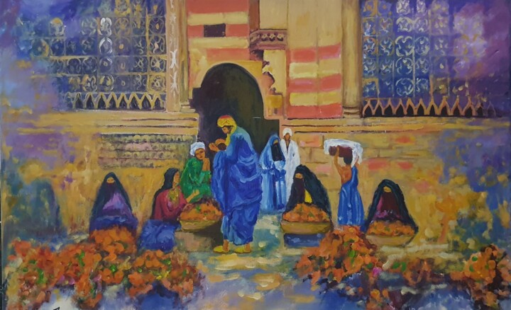 Peinture intitulée "Le souk" par Zanoubia, Œuvre d'art originale, Acrylique