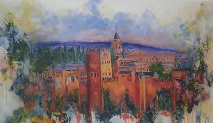 Peinture intitulée "Palais alhambra" par Zanoubia, Œuvre d'art originale, Acrylique