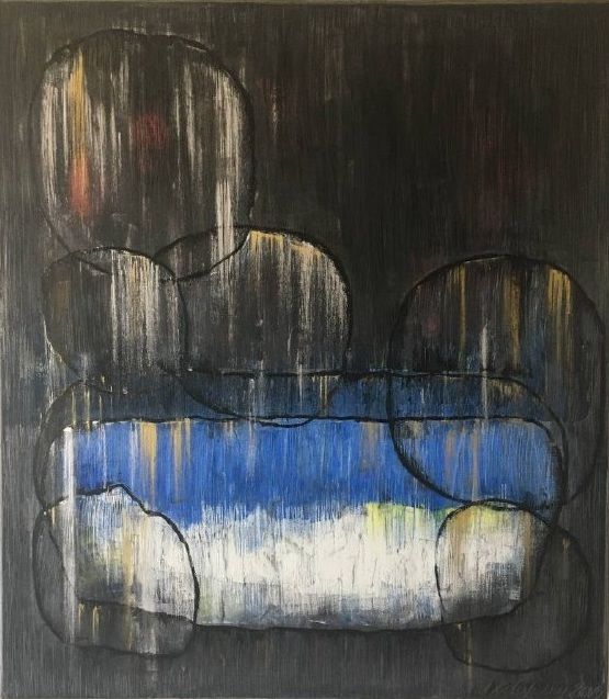 Картина под названием "Абстракция с синим" - Татьяна Лавриц, Подлинное произведение искусства, Масло