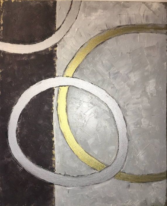 Картина под названием "Круги на сером" - Татьяна Лавриц, Подлинное произведение искусства, Масло