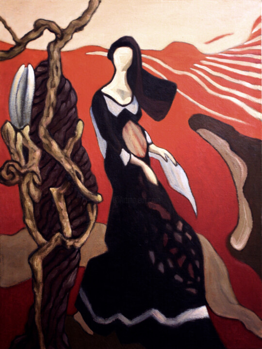 Schilderij getiteld "Eva" door Zapta, Origineel Kunstwerk, Olie Gemonteerd op Frame voor houten brancard