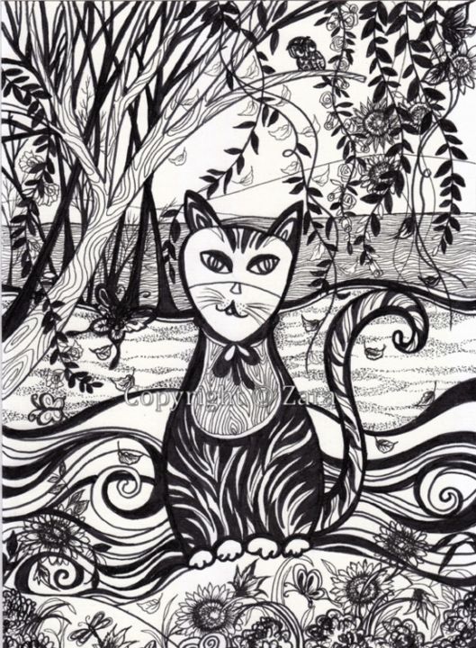 Рисунок под названием "Cat" - Zara, Подлинное произведение искусства, Другой
