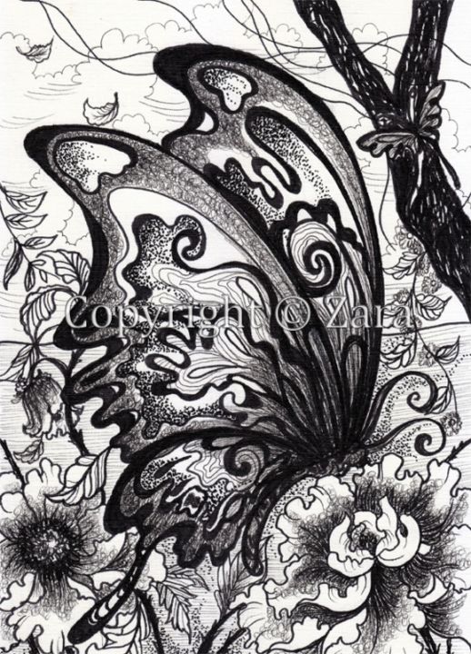 Рисунок под названием "Butterfly" - Zara, Подлинное произведение искусства, Другой