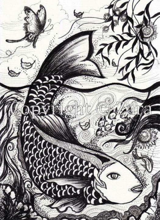Рисунок под названием "Fish" - Zara, Подлинное произведение искусства, Другой