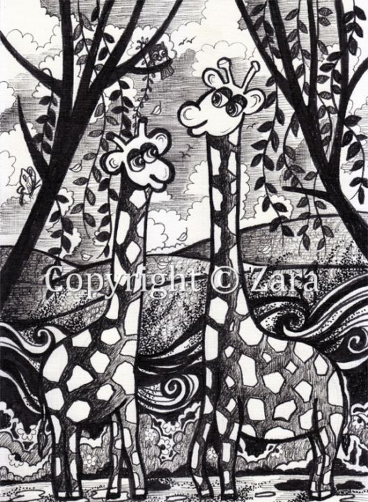 Рисунок под названием "Giraffe" - Zara, Подлинное произведение искусства, Другой