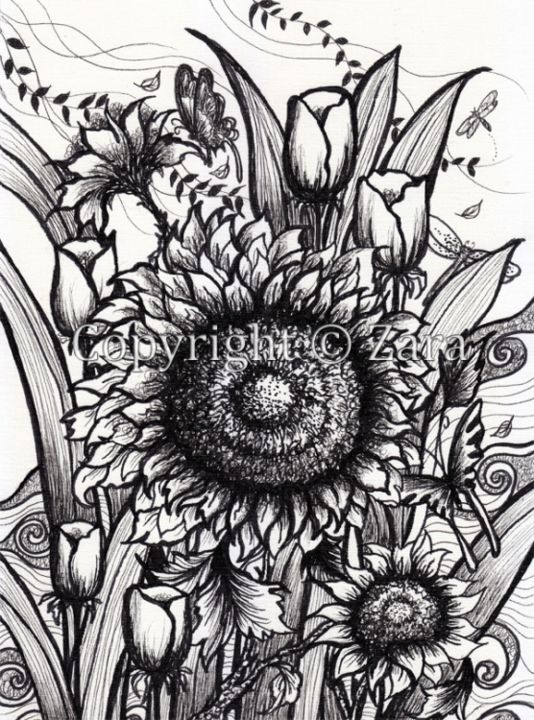 Рисунок под названием "Sunflower" - Zara, Подлинное произведение искусства, Другой