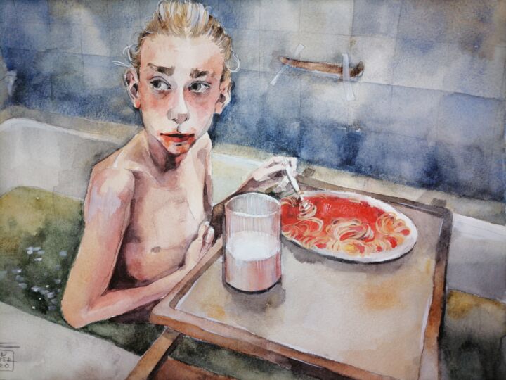 Painting titled "Gummo watercolor dr…" by Zarina Dyganova (Zarin Winter), Original Artwork, Watercolor