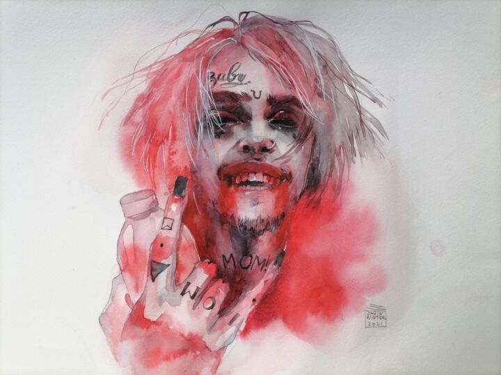 Peinture intitulée "Lil Peep original w…" par Zarina Dyganova (Zarin Winter), Œuvre d'art originale, Aquarelle