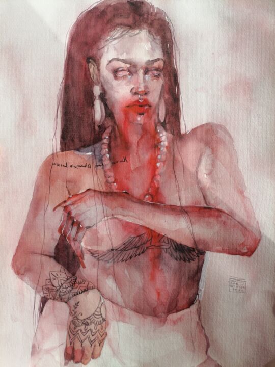 Pittura intitolato "Rihanna" da Zarina Dyganova (Zarin Winter), Opera d'arte originale, Acquarello