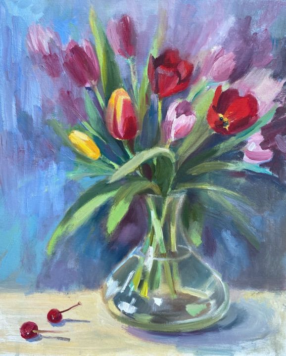 Painting titled "Тюлпаны" by Olga Zarkova, Original Art, Oil
