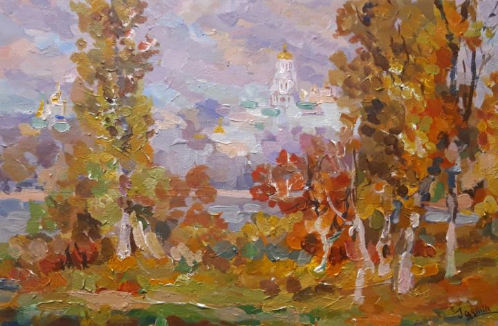 Peinture intitulée "Осенний пейзаж (коп…" par Jasmine Brut, Œuvre d'art originale, Acrylique