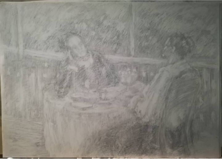 Картина под названием "За чайным столом" - Zaven Malkhasyan, Подлинное произведение искусства