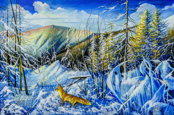 Painting titled "Winter fairy tale" by Konstantin Zavodyuk, Original Artwork, Oil