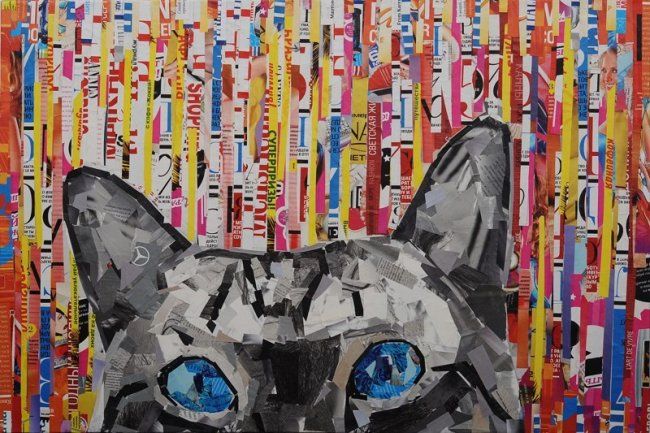 Collages intitulée "Кот" par Slava Zaitsev, Œuvre d'art originale