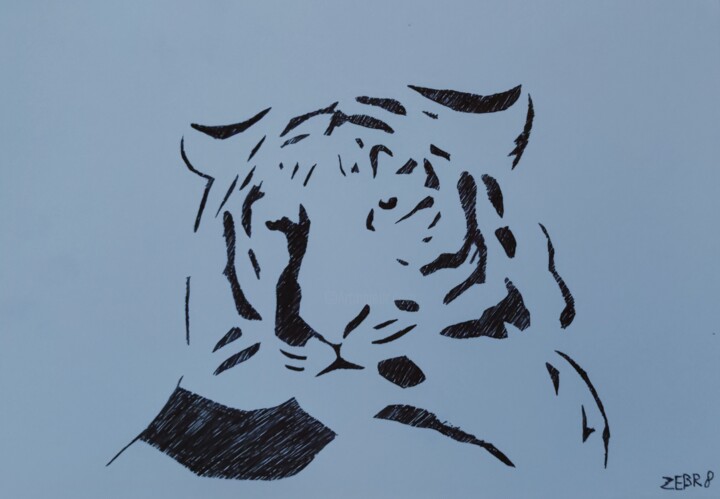 Tekening getiteld "Tiger" door Zebr8, Origineel Kunstwerk, Balpen