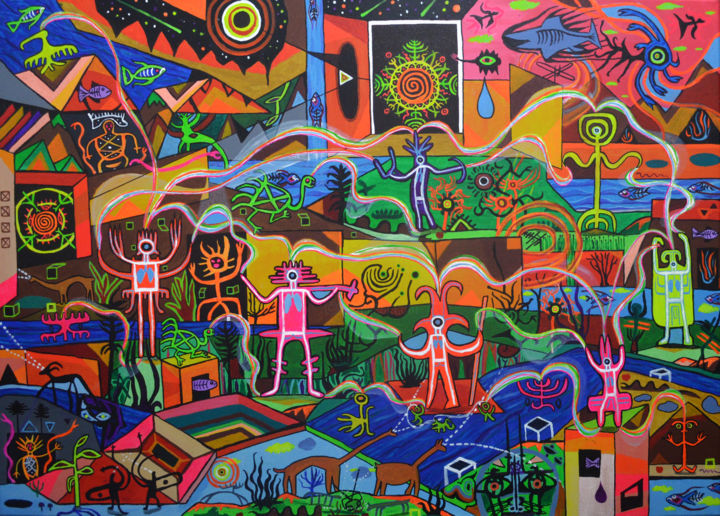 Painting titled "sincronía de maestr…" by Zebrah, Original Art, Acrylic
