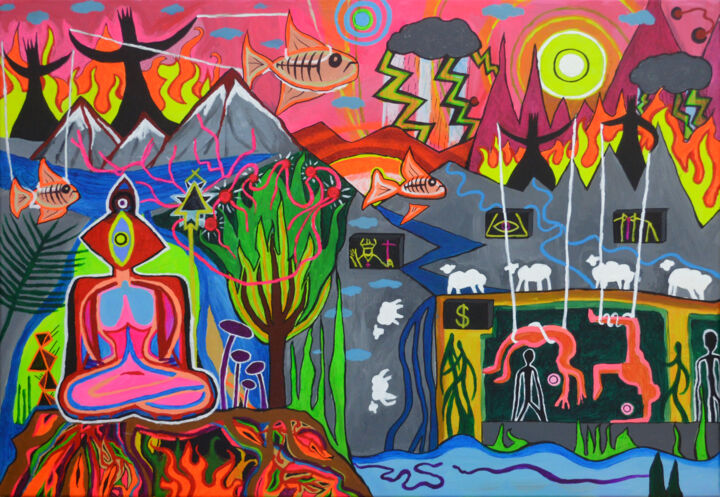 Painting titled "Escape del control…" by Zebrah, Original Art, Acrylic