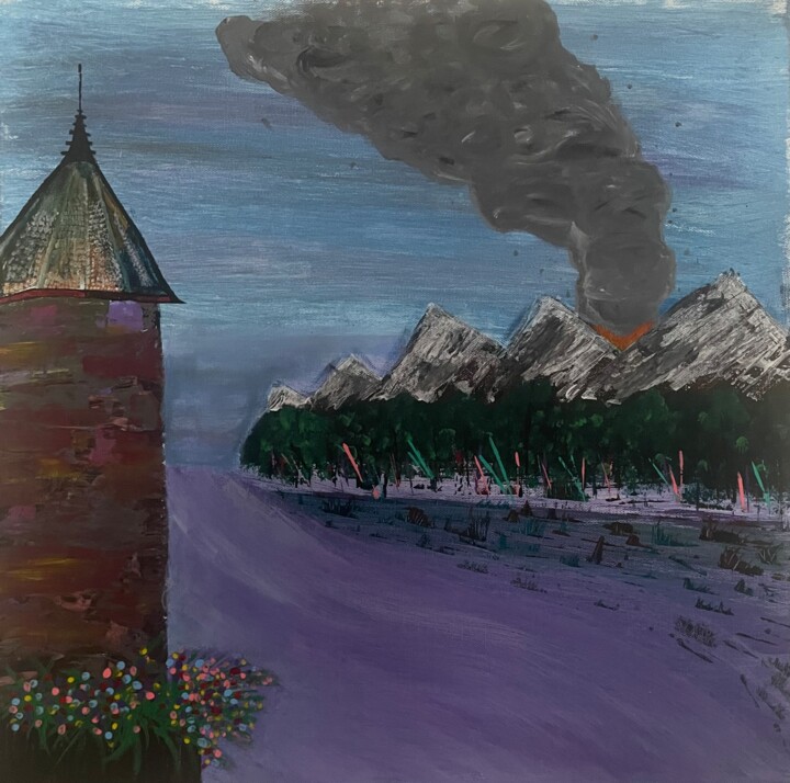 Malerei mit dem Titel "Etna" von Zed Univers, Original-Kunstwerk, Acryl Auf Keilrahmen aus Holz montiert