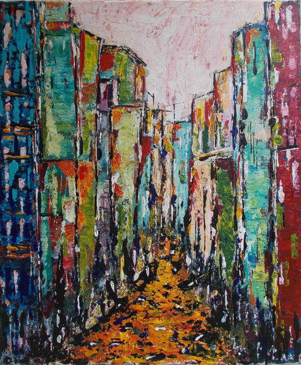 Painting titled "Abstract City #1" by Zeke Nord, Original Artwork, Acrylic