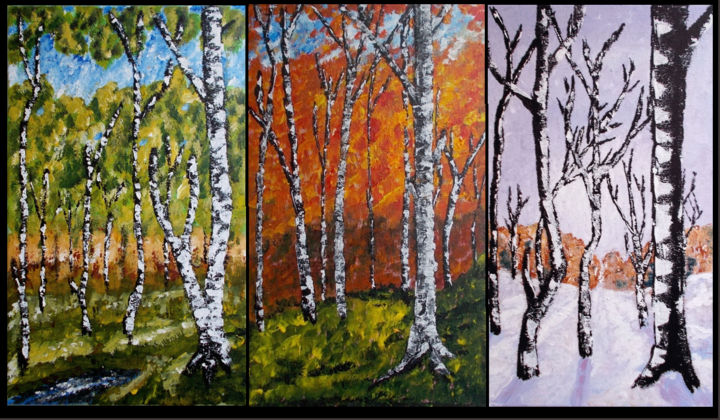 Картина под названием "Forest Triptych" - Zeke Nord, Подлинное произведение искусства, Масло