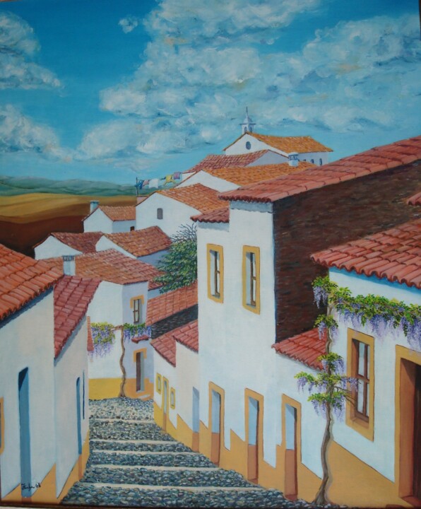 Pintura intitulada "Aldeia alentejana -…" por Zélia Matias, Obras de arte originais, Óleo