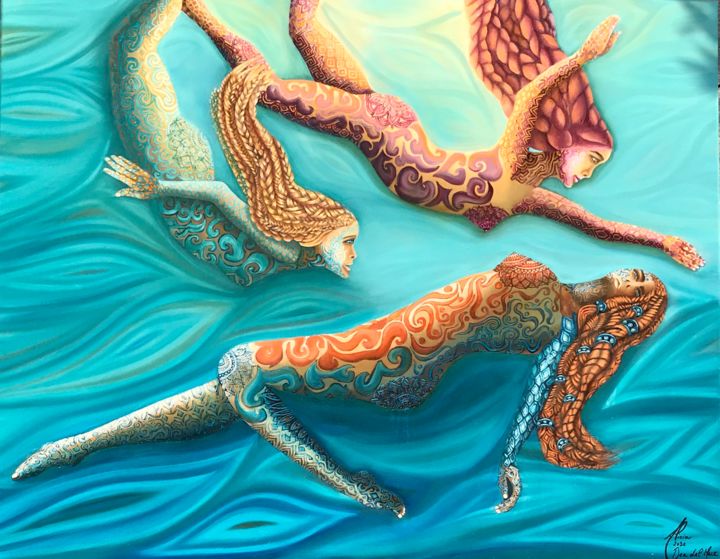 Peinture intitulée "Dea del Mare" par Alicia Zemanek, Œuvre d'art originale, Huile