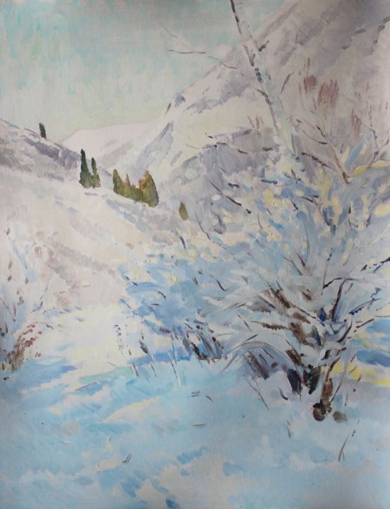 Картина под названием "Выпал снег" - Егор Безбородов, Подлинное произведение искусства, Масло