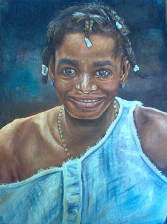 Schilderij getiteld "African girl" door Zendaart, Origineel Kunstwerk, Olie