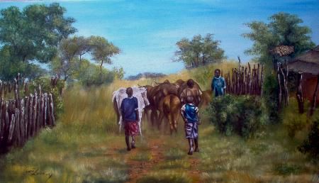Painting titled "cattle.jpg" by Zendaart, Original Artwork, Oil