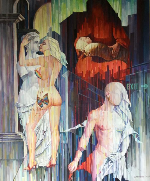 Schilderij getiteld "Degradation" door Volodymyr Slepchenko, Origineel Kunstwerk, Acryl