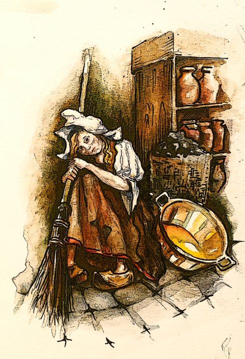 Painting titled "Sinderella" by Zenya Gorlik, Original Artwork, Ink