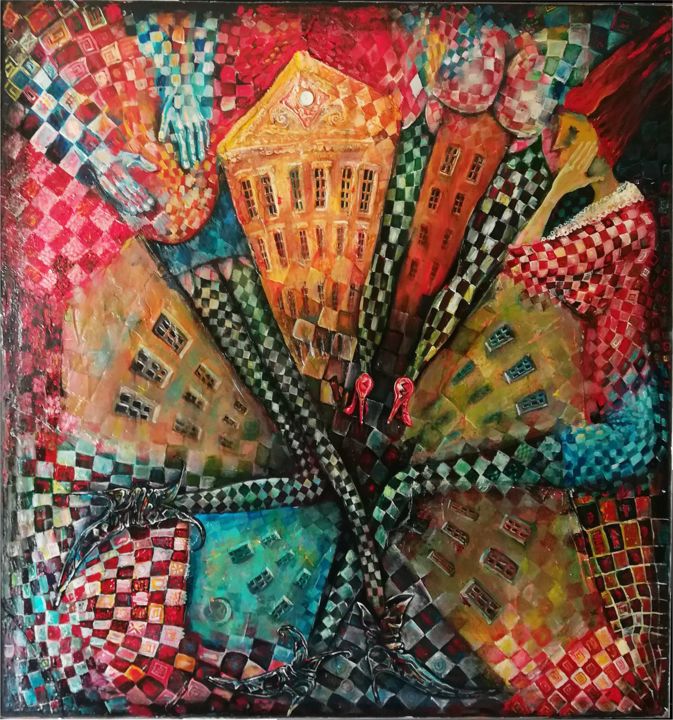 Pintura titulada "City Girls" por Zenya Gorlik, Obra de arte original, Acrílico