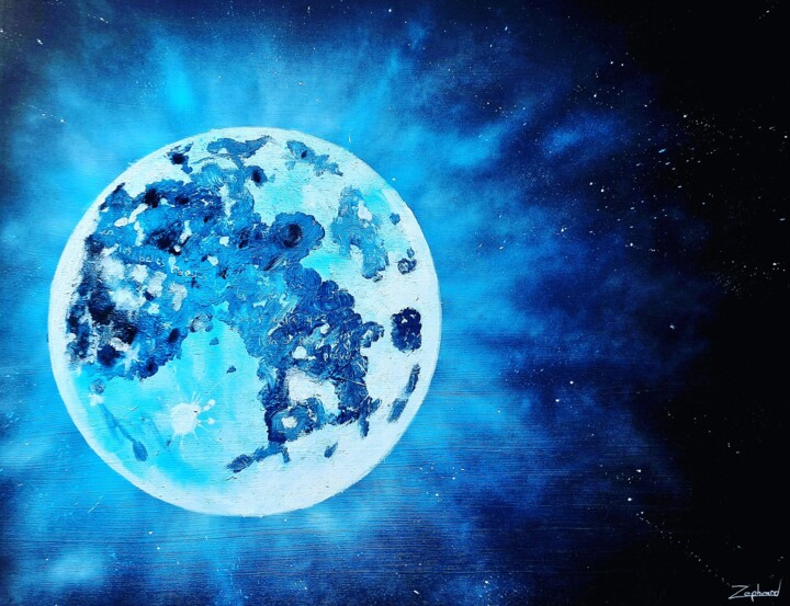Peinture intitulée "Lune bleue" par Zephrard, Œuvre d'art originale, Acrylique Monté sur Châssis en bois